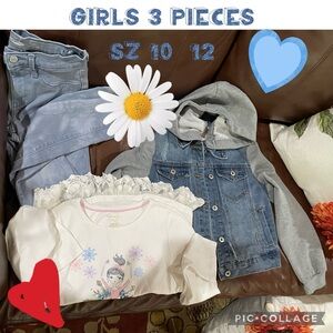GIRLS LOT OF 3~SZ:10-12 Outfits incl Top, Ballerina Jeans, & Distressed Hoodie